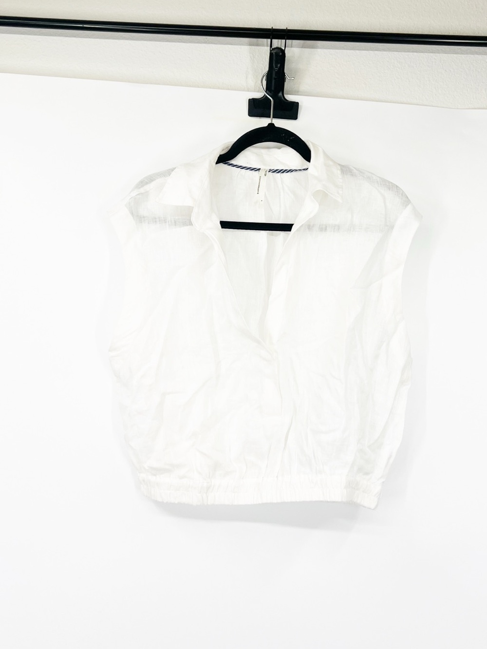 By Anthropologie Sleeveless Collared Cropped Top 100% Linen